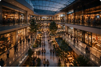 Flujo de personas y vehículos en un centro comercial analizado mediante conteos especializados