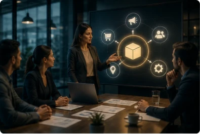 Profesionales definiendo estrategias empresariales a partir de datos y estudios especializados
