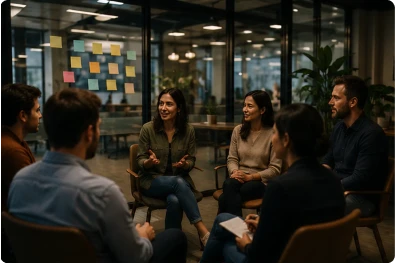 Grupo de consumidores participando en una sesión de focus group para evaluar productos, servicios o marcas